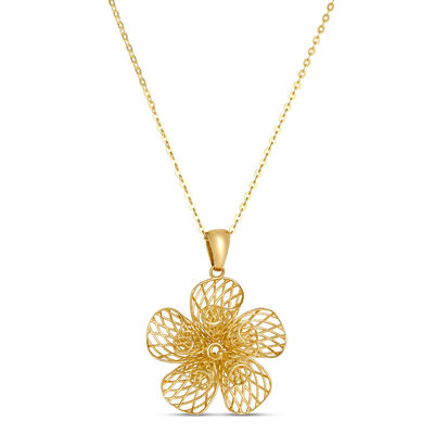 Toscano 18-Inch Lattice Flower Necklace, 14K Yellow Gold