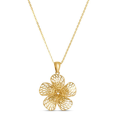 Toscano 18-Inch Lattice Flower Necklace, 14K Yellow Gold