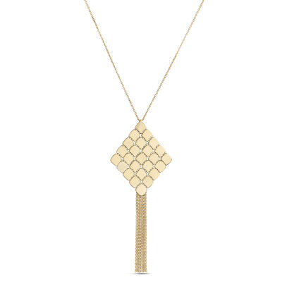 Toscano Large Flexy Checkerboard Necklace with Tassels, 14K Yellow Gold
