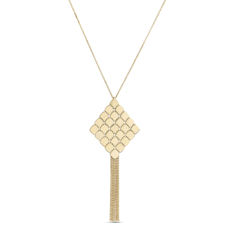 Toscano Large Flexy Checkerboard Necklace with Tassels, 14K Yellow Gold image number 0