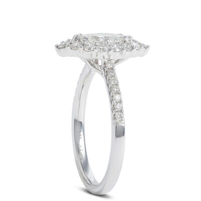 Marquise Cut Halo Diamond Ring, 14K White Gold