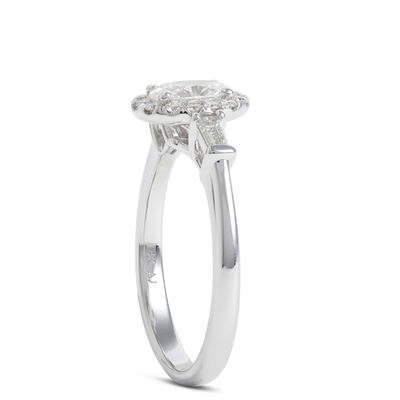 Oval Cut Diamond Halo Engagement Ring, 14K White Gold