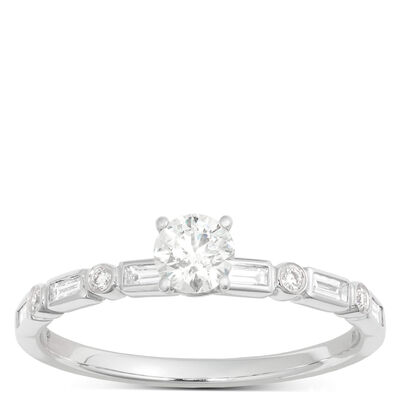 Round Cut Diamond Bridal Ring, 14K Gold