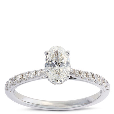 Oval Cut Diamond Engagement Ring, 14K White Gold