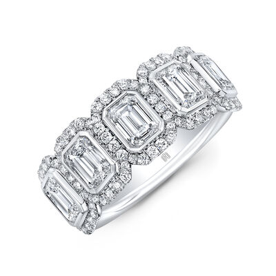 Rahaminov Oval and Emerald Cut Diamond Halo Ring, 18K White Gold