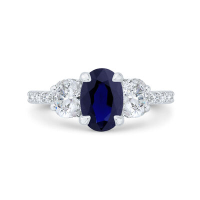 Bella Ponte 3-Stone Oval Cut Sapphire and Diamond Engagement Ring, 14K White Gold