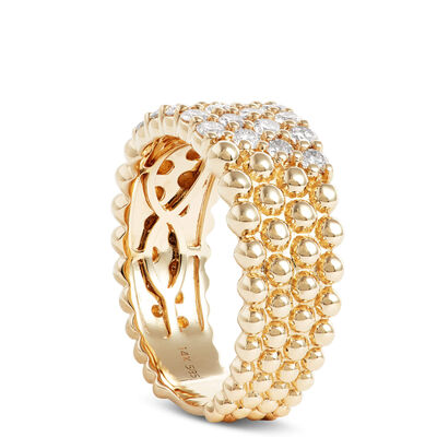 Four-Row Beaded Band with Diamonds, 14K Yellow Gold Size 7
