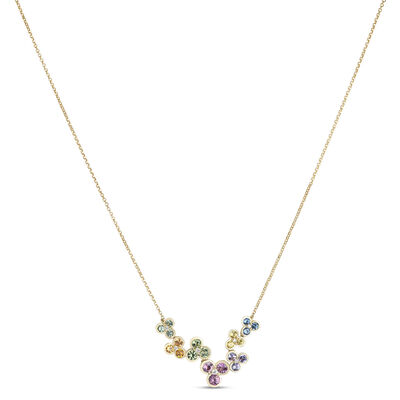 Rainbow Sapphire Floral Necklace, 14k Yellow Gold