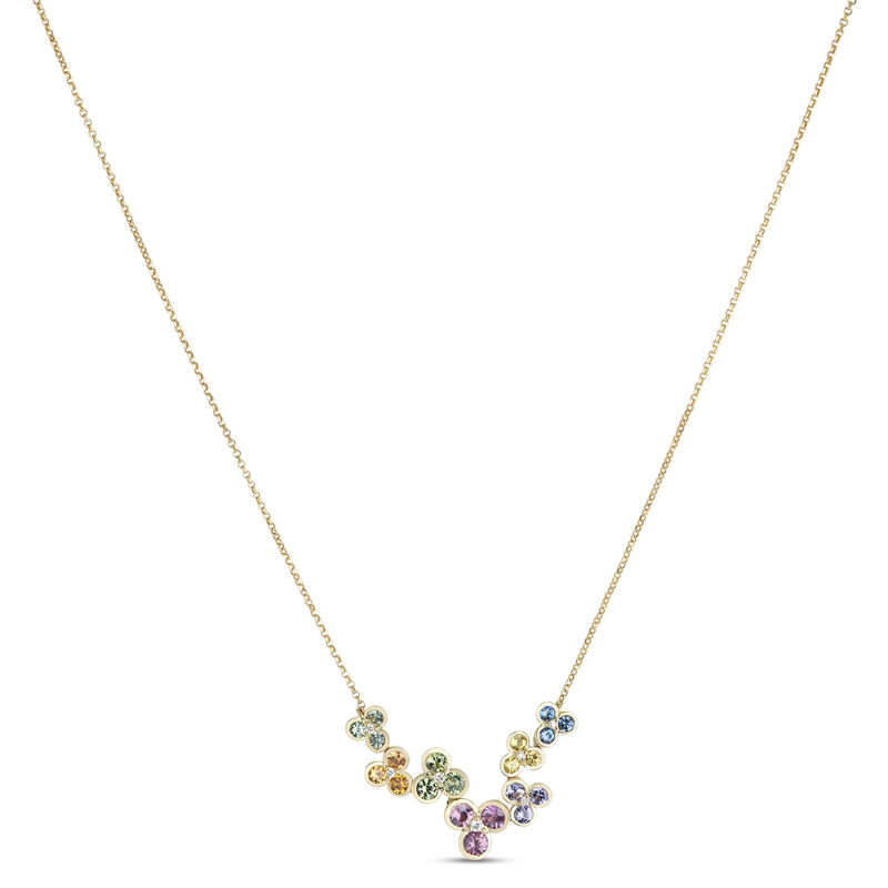 Rainbow Sapphire Floral Necklace, 14k Yellow Gold image number 0