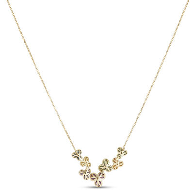 Rainbow Sapphire Floral Necklace, 14k Yellow Gold