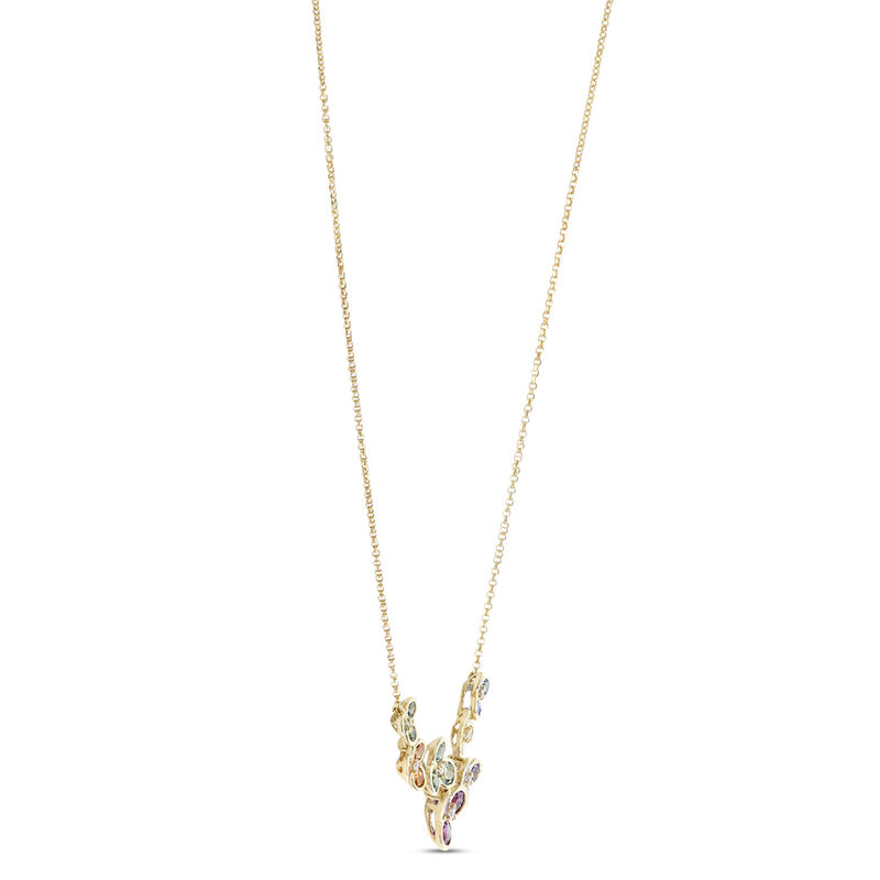 Rainbow Sapphire Floral Necklace, 14k Yellow Gold image number 2