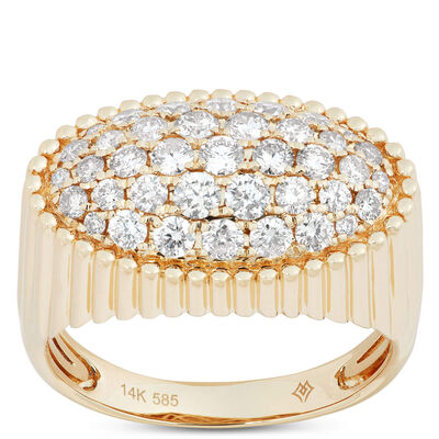 Oval Shaped Pave Diamond Ring, 14K Yellow Gold