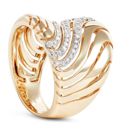 Wide Wave Diamond Ring, 14K Yellow Gold Size 7