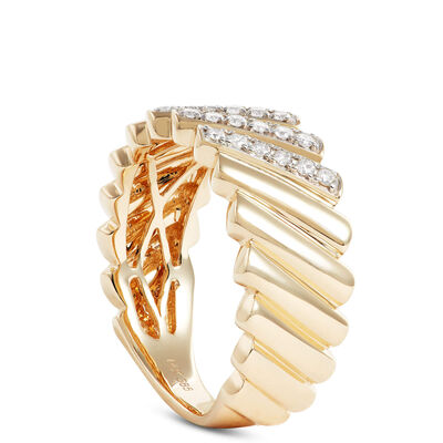 Three-Stripe Diamond Ring, 14K Yellow Gold