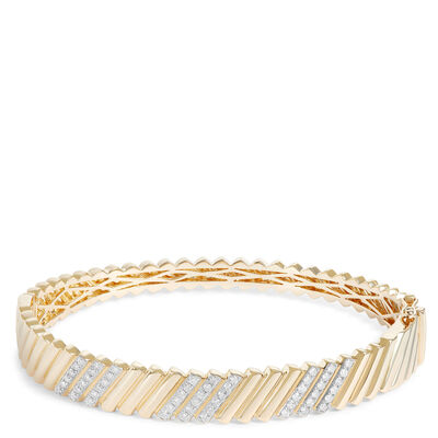 Diagonal Lined Bangle Diamond Bracelet, 14K Yellow Gold