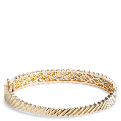 Diagonal Lined Bangle Diamond Bracelet, 14K Yellow Gold