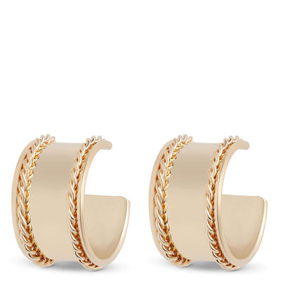 Toscano Wide Hoop Earrings with Rope Edge, 14K Yellow Gold