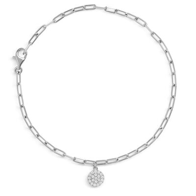 7.5 Inch luster Diamond Bracelet, 14K White Gold Paperclip Links