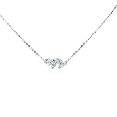 Double Heart Diamond Necklace, 14K White Gold