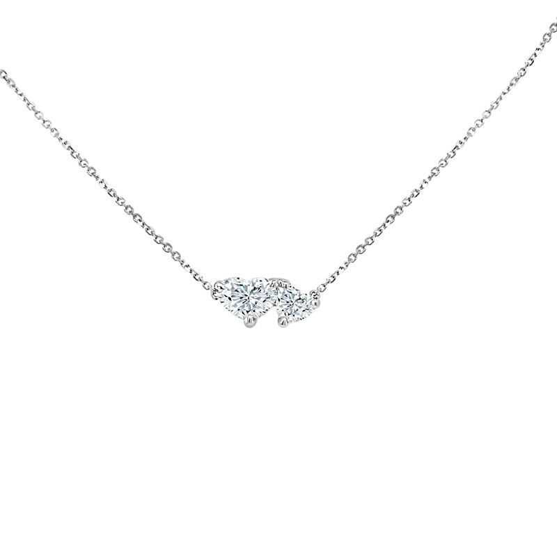 Double Heart Diamond Necklace, 14K White Gold image number 0