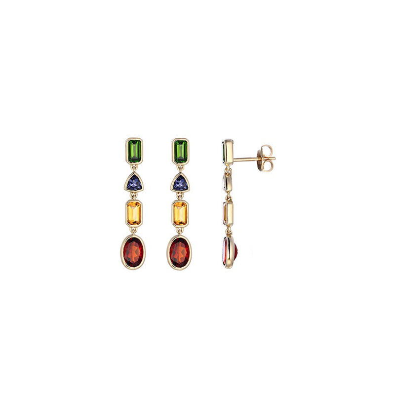 Multicolor Gemstone Drop Earrings, 14K Yellow Gold image number 0