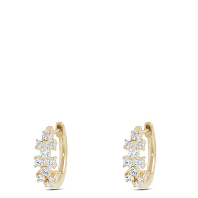 13MM Diamond Hoop Earrings, 14K Yellow Gold