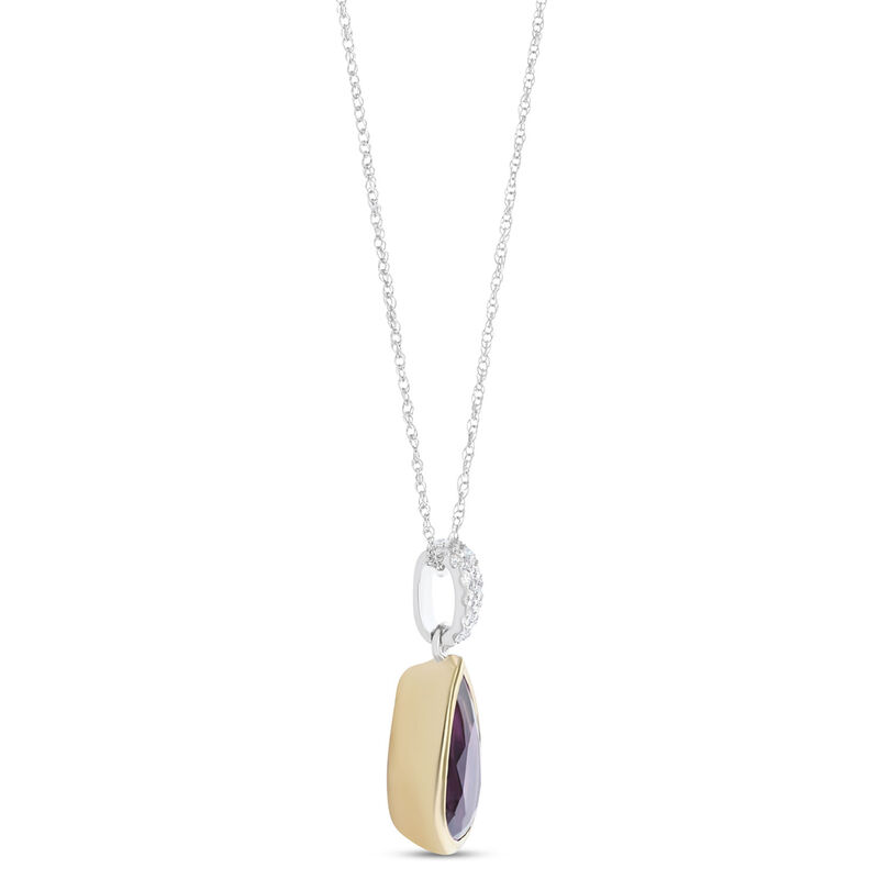 Bezel Set Pear Shaped Amethyst Pendant, 14K White and Yellow Gold image number 2
