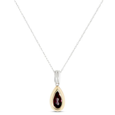 Bezel Set Pear Shaped Rhodolite Pendant, 14K White and Yellow Gold