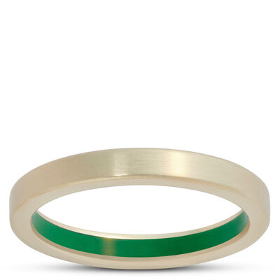 Men's Band with Green Ceramic Inlay in 14K Yellow Gold, 3MM Green Ceramic