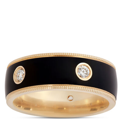 TRITON Diamond and Black Ceramic Wedding Band, 14K Yellow Gold