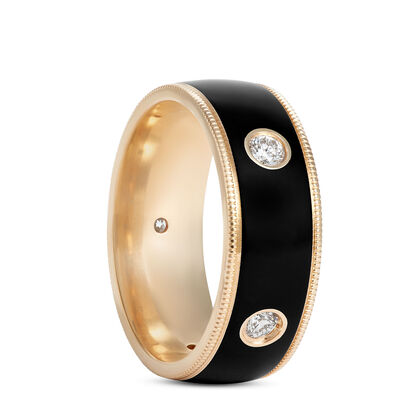 TRITON Diamond and Black Ceramic Wedding Band, 14K Yellow Gold