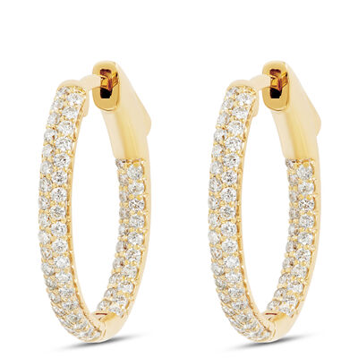 17MM Inside Out Diamond Hoops, 14K Yellow Gold