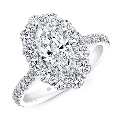 Rahaminov Oval Diamond Engagement Ring, 18K White Gold