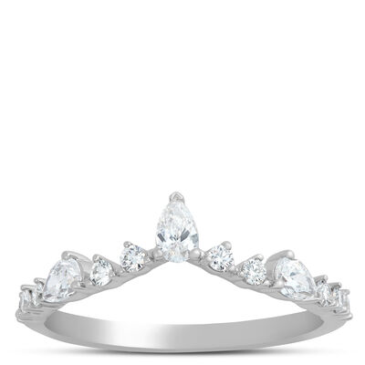 Oval and Round Diamond Anniversary Band, 14K White Gold