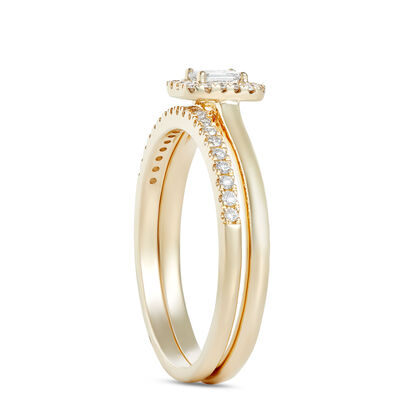 Emerald Cut Halo Engagement Ring in 14K Yellow Gold