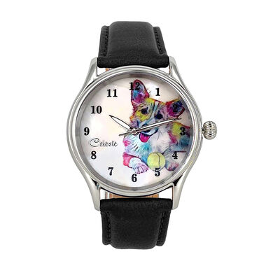 Celeste Corgi Dog Breed Mother of Pearl Dial Watch, 38mm