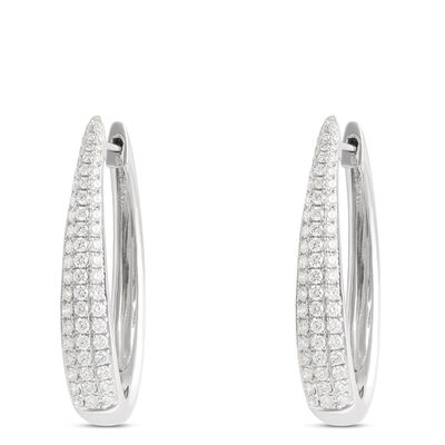 Oval Hoops with Pave Round Diamonds, 14K White Gold