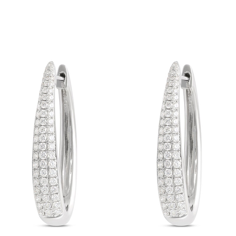 Oval Hoops with Pave Round Diamonds, 14K White Gold image number 0