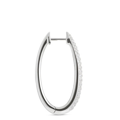 Oval Hoops with Pave Round Diamonds, 14K White Gold