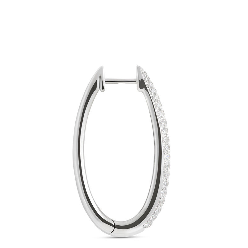 Oval Hoops with Pave Round Diamonds, 14K White Gold image number 1