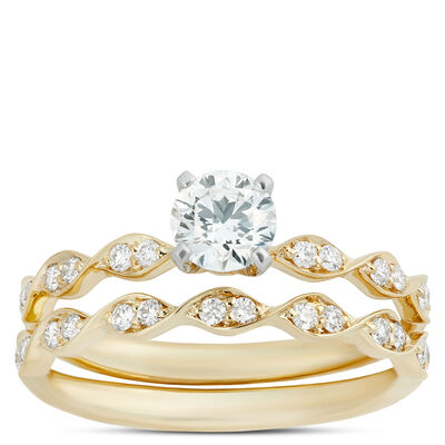 Round Diamond Bridal Set, 14K Yellow Gold