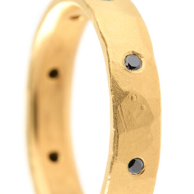Hand Forged Black Diamond Band, 22K Yellow Gold