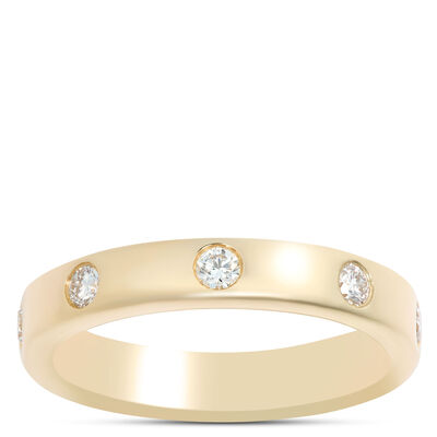 Flush Set Round Diamond Band, 14K Yellow Gold Size 6.5