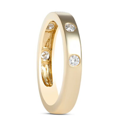 Flush Set Round Diamond Band, 14K Yellow Gold Size 6.5
