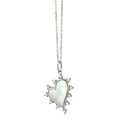 Monica Rich Kosann 18" Mother of Pearl Heart Necklace with White Sapphires, Sterling Silver