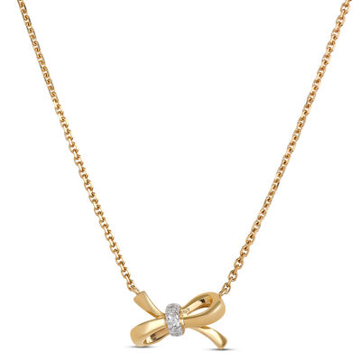 Baby Bow Diamond Necklace, 14K Yellow Gold