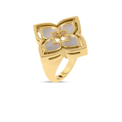 Roberto Coin 18k Yellow Gold Venetian Princess Pirouette Pave Diamond & Mother of Pearl Flower Ring