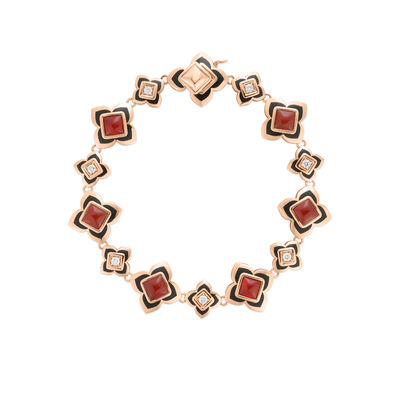 Roberto Coin 18K Rose Gold Palazzo Ducale Carnival Black Enamel, Diamond, & Red Agate Flower Bracelet