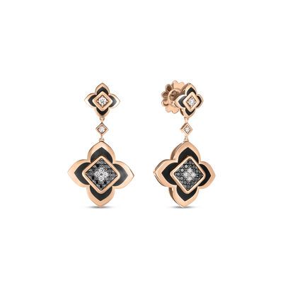 Roberto Coin 18K Rose Gold Palazzo Ducale Carnevale Black Diamond, Black Enamel, & White Diamond Flower Dangle Earrings