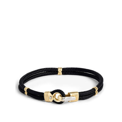 Toscano 8.5-Inch Black Braided Cord Bracelet, 14K White and Yellow Gold